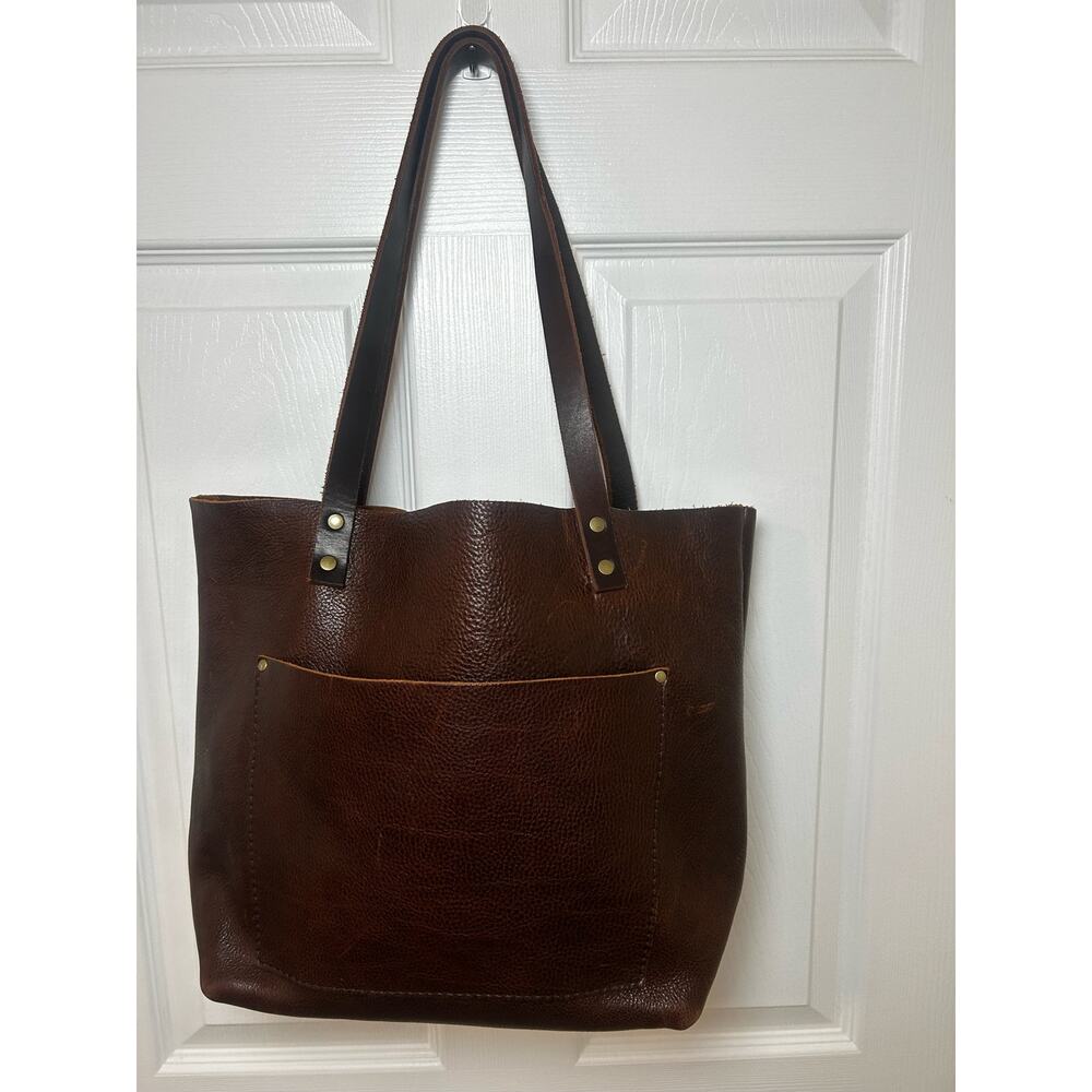 Portland Leather Tote 12 Inch Height Bag Purse Hand Made - Picture 5 of 9